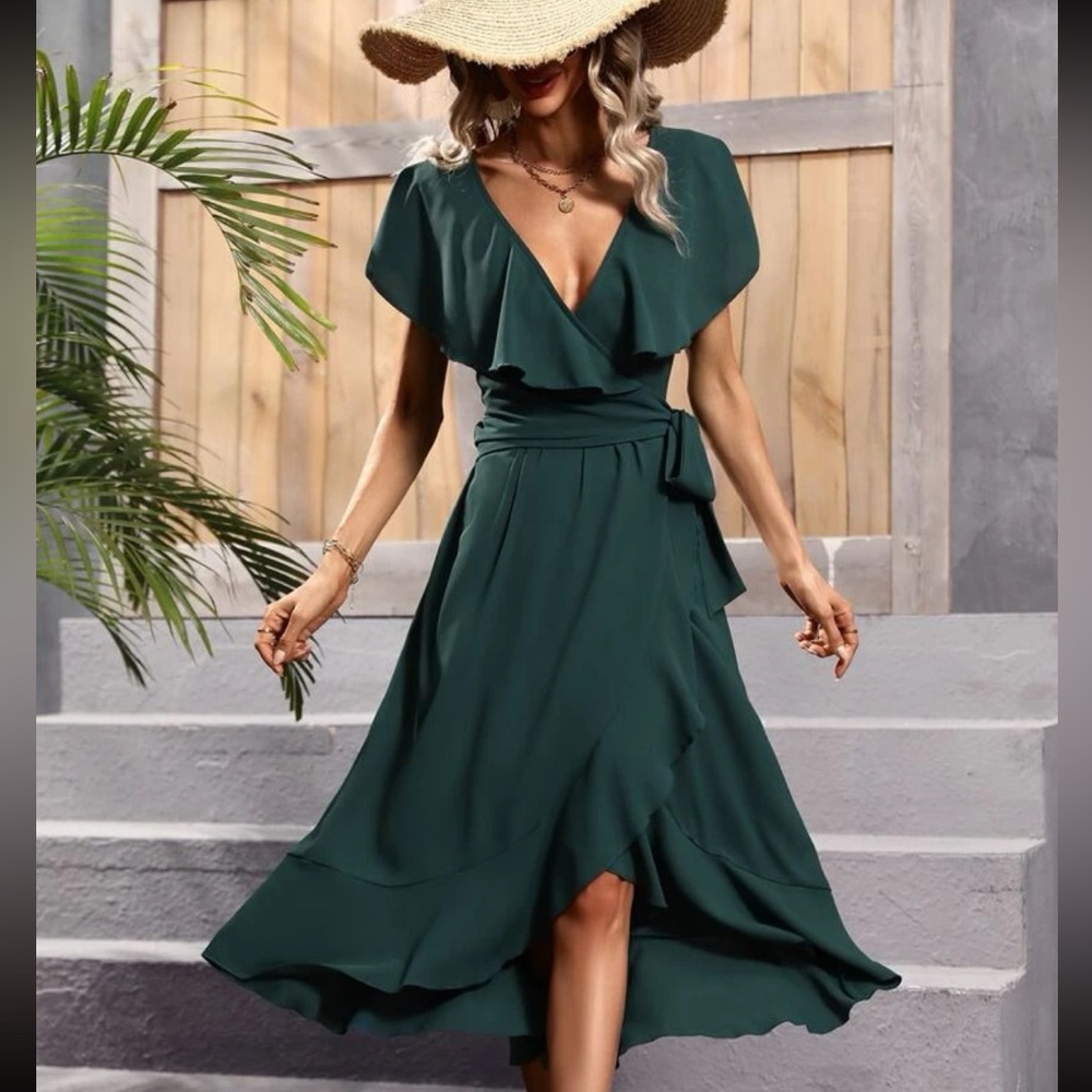 Shein green wrap dress